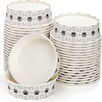 40 pc Disposable Pets Bowls, 16 Oz Paper Dog Food Bowl, Cute Foot Print Design Travel Bowl