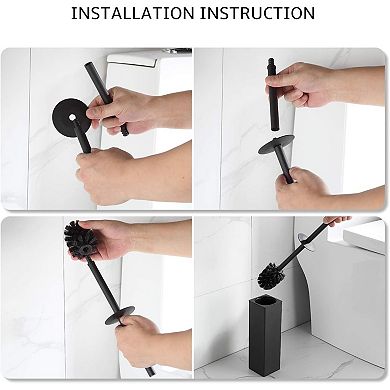 Toilet Brush and Holder Set, Matte Black Freestanding, Square, Sturdy and Space Saving
