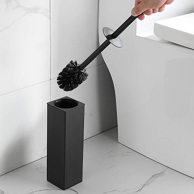 Toilet Brush and Holder Set, Matte Black Freestanding, Square, Sturdy and Space Saving