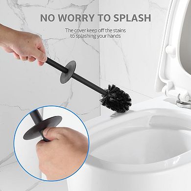 Toilet Brush and Holder Set, Matte Black Freestanding, Square, Sturdy and Space Saving