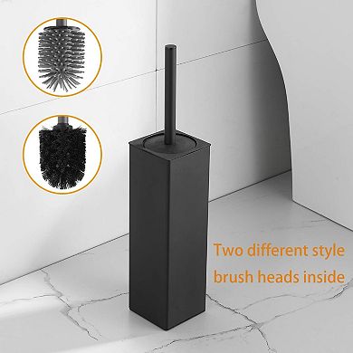 Toilet Brush and Holder Set, Matte Black Freestanding, Square, Sturdy and Space Saving