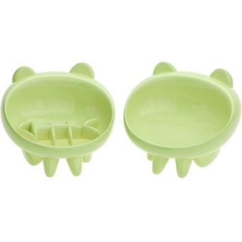 2 Pack Elevated Slow Feeder Cat Bowls,Whisker-Friendly Tilted Ceramic Bowls To Reduce Vomiting