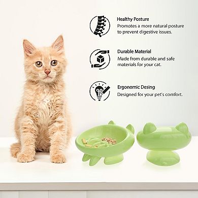 2 Pack Elevated Slow Feeder Cat Bowls,Whisker-Friendly Tilted Ceramic Bowls To Reduce Vomiting
