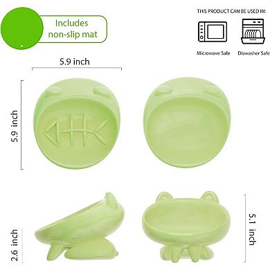 2 Pack Elevated Slow Feeder Cat Bowls,Whisker-Friendly Tilted Ceramic Bowls To Reduce Vomiting