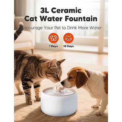 Cat Water Fountain W03 Lite,3L/101oz Ceramic Pet Fountain,Automatic Water Fountain