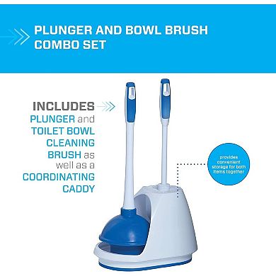 Toilet Plunger and Bowl Brush Combo with Caddy, 3-Piece Heavy-Duty Plunger