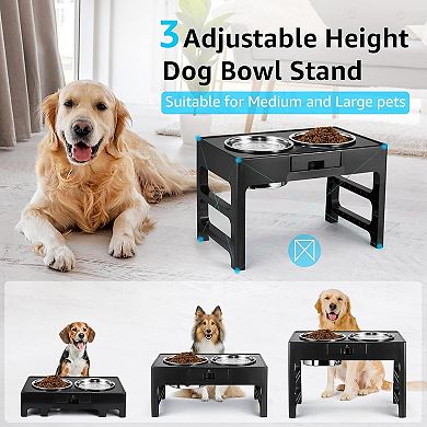 Elevated Dog Bowls, Stainless Steel Raised Dog Deep Bowl with Adjustable Stand