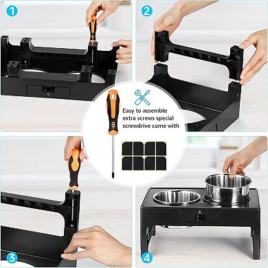 Elevated Dog Bowls, Stainless Steel Raised Dog Deep Bowl with Adjustable Stand