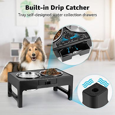 Elevated Dog Bowls, Stainless Steel Raised Dog Deep Bowl with Adjustable Stand