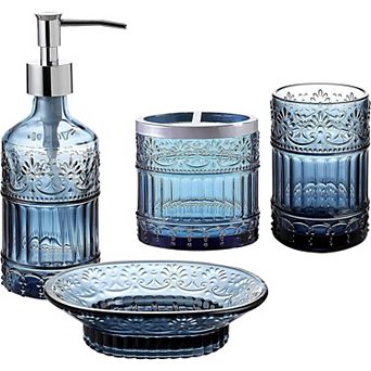 4 pc Bathroom Accessories Set, Elegant Boho Bathroom Countertop Organizer