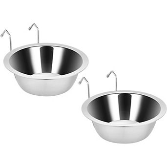 2 pc Kennel Water Bowl Hanging, Stainless Steel Puppy Bowls for Small Dog Cage (20oz/2.5 cup )