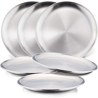 6 pc 18/8 Stainless Steel Plates for Kids Toddlers, 8'', Reusable, Dishwasher Safe