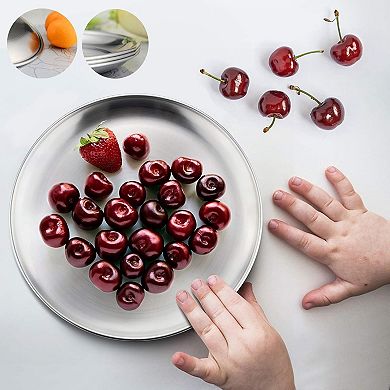 6-Piece 18/8 Stainless Steel Plates for Kids Toddlers, 8'', Reusable, Dishwasher Safe