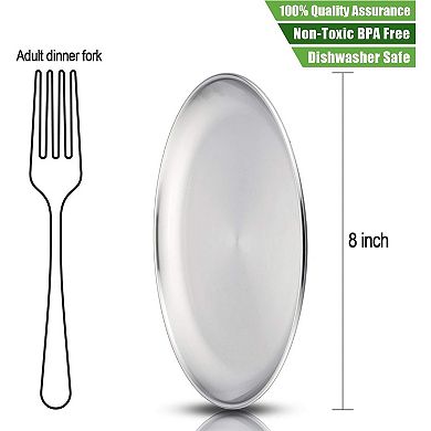 6-Piece 18/8 Stainless Steel Plates for Kids Toddlers, 8'', Reusable, Dishwasher Safe