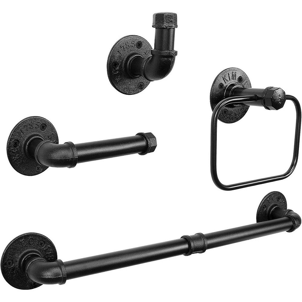 4-Pieces Industrial Pipe Bathroom Towel Ring Kit DIY Wall Mount ...