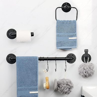 4-Pieces Industrial Pipe Bathroom Towel Ring Kit DIY Wall Mount Accessories Kit