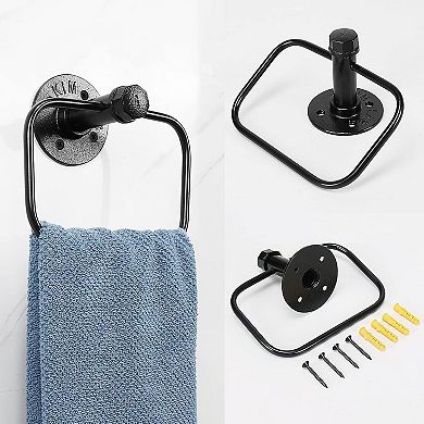4-Pieces Industrial Pipe Bathroom Towel Ring Kit DIY Wall Mount Accessories Kit