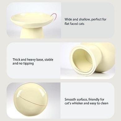 6.1" Raised Cat Bowls, Ceramic Elevated Food Plate for Flat Faced Cats and Small Dogs