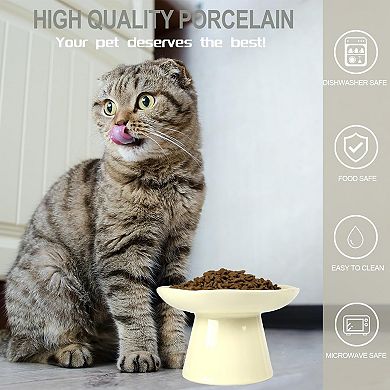 6.1" Raised Cat Bowls, Ceramic Elevated Food Plate for Flat Faced Cats and Small Dogs