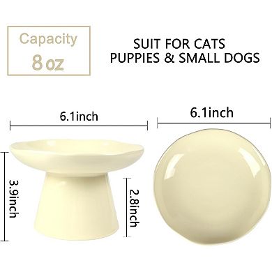 6.1" Raised Cat Bowls, Ceramic Elevated Food Plate for Flat Faced Cats and Small Dogs