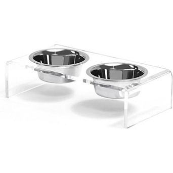 Acrylic Elevated Dog Cat Bowls Pet Feeder Double Bowl Raised Stand Comes with 4 Bowls