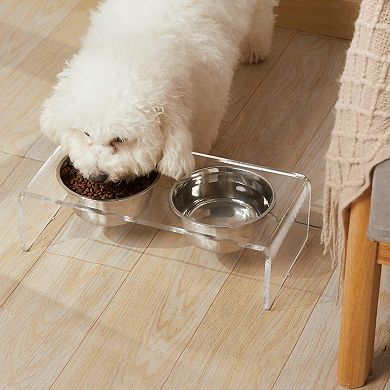 Acrylic Elevated Dog Cat Bowls Pet Feeder Double Bowl Raised Stand Comes with 4 Bowls