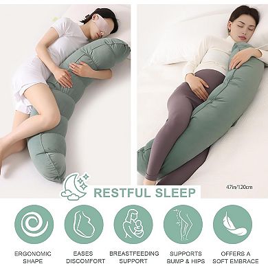 47" Long Round Body Pillow for Adults, Bolster Pillow for Sleeping, Soft Supportive Pillow