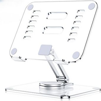 Acrylic Tablet Stand Holder, 360 Rotating Base, Foldable Adjustable Tablet Holder
