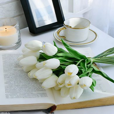 20 Pcs White Artificial Tulips - Realistic, Flexible, Maintenance-Free Decor