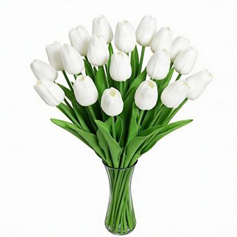 20 pc White Artificial Tulips - Realistic, Flexible, Maintenance-Free Decor