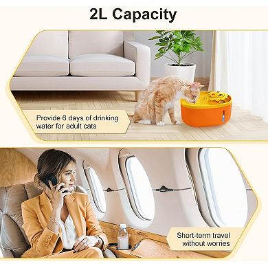 2L/67oz Cat Water Fountain with Visable Water Level Window, Cute Automatic Pet Water Fountain