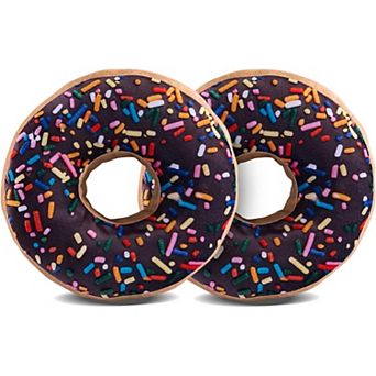 2 pc Round Throw Pillow 14 Inch Chocolate Donut, 3D Digital Print Decorative Soft Pillow