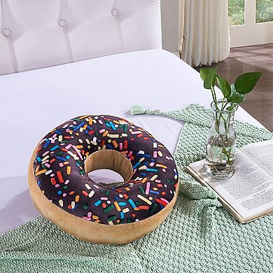 2PCS Round Throw Pillow 14 Inch Chocolate Donut, 3D Digital Print Decorative Soft Pillow