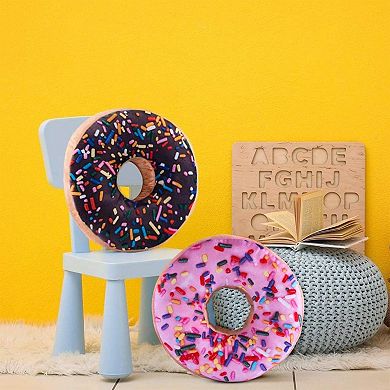 2PCS Round Throw Pillow 14 Inch Chocolate Donut, 3D Digital Print Decorative Soft Pillow