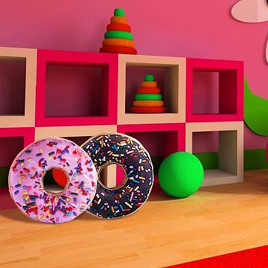 2PCS Round Throw Pillow 14 Inch Chocolate Donut, 3D Digital Print Decorative Soft Pillow