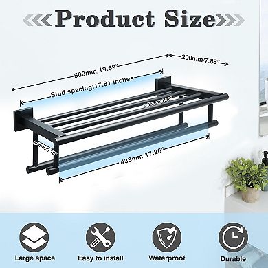 Towel Rack for Bathroom Wall Mount,Black Double Towel Bars with Shelf