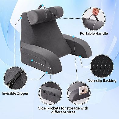 19" Reading Pillow for Sitting in Bed Adult, Back Pillow, Backrest Pillow with Arms