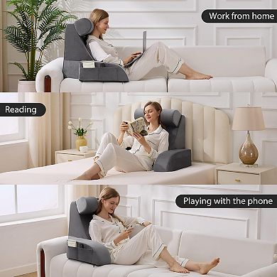 19" Reading Pillow for Sitting in Bed Adult, Back Pillow, Backrest Pillow with Arms