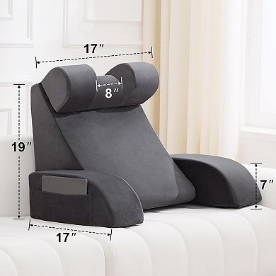 19" Reading Pillow for Sitting in Bed Adult, Back Pillow, Backrest Pillow with Arms