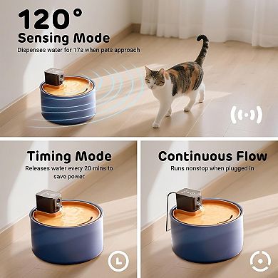Ceramic Cat Water Fountain, 3.5L/118oz Cordless Pet Water Dispenser with 3 Water Modes