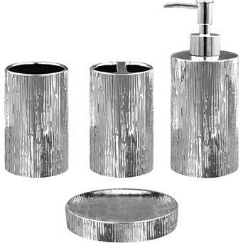Bathroom Accessories Set, Toothbrush Holder, Soap Dispenser, Silver, Ceramic, 4 pc