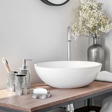Bathroom Accessories Set, Toothbrush Holder, Soap Dispenser, Silver, Ceramic, 4 Piece