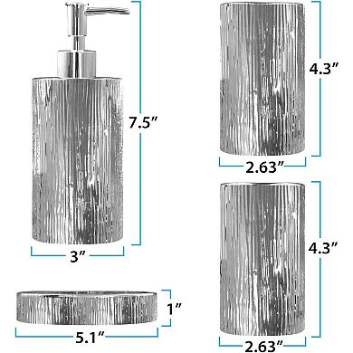 Bathroom Accessories Set, Toothbrush Holder, Soap Dispenser, Silver, Ceramic, 4 Piece