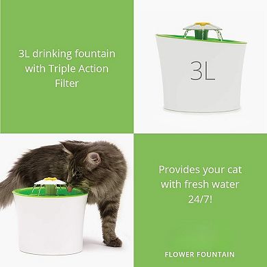 Catit LED Flower Fountain with Triple Action Filter, Cat Drinking Water Fountain, 3 L