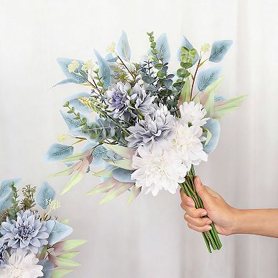 Artificial Dahlia and Eucalyptus Arrangement in Glass Vase for Home Decor