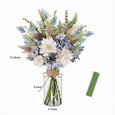 Artificial Dahlia and Eucalyptus Arrangement in Glass Vase for Home Decor