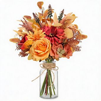 Artificial Dahlia and Eucalyptus Arrangement in Glass Vase for Home Decor