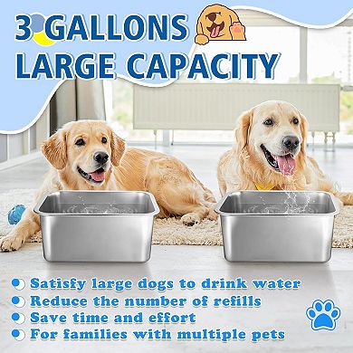 2 Pcs 3 Gallons Extra Large Dog Water Bowl, Durable Reusable Stainless Steel Dog Bowl