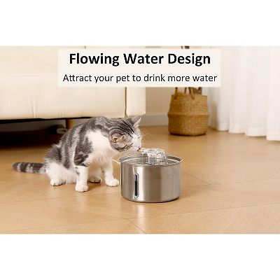 Stainless Steel Automatic Pet Water Fountain Pet Water Dispenser Cat Drinker(silver)