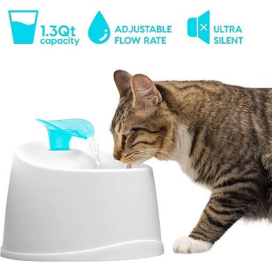 44oz / 1.3L Cat Water Fountain, Two Flow Options Automatic Pet Water Fountain